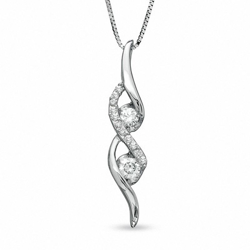 Main Image 1 of Sirena™ 1/4 CT. T.W. Diamond Solitaire Double Swirl Pendant in 14K White Gold