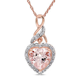 8.0mm Heart-Shaped Pink Morganite and Diamond Accent Pendant in 10K Rose Gold - 17&quot;