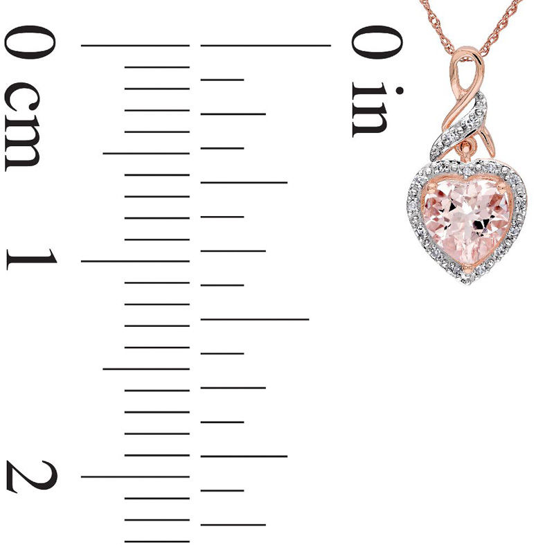 Main Image 3 of 8.0mm Heart-Shaped Pink Morganite and Diamond Accent Pendant in 10K Rose Gold - 17&quot;