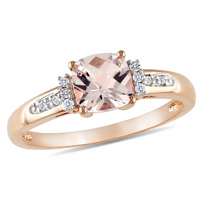 Main Image 1 of 6.0mm Cushion-Cut Pink Morganite and Diamond Accent Engagement Ring in 10K Rose Gold