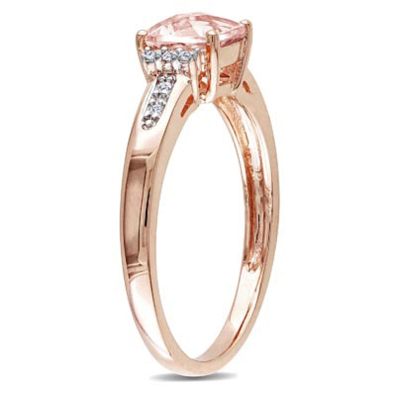 Main Image 2 of 6.0mm Cushion-Cut Pink Morganite and Diamond Accent Engagement Ring in 10K Rose Gold