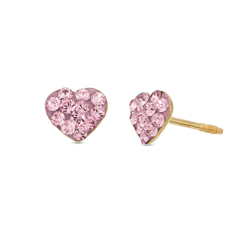 Child's Pink Crystal Heart Stud Earrings in 14K Gold | Zales Outlet