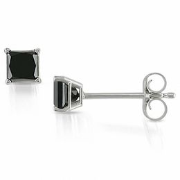 1/2 CT. T.W. Enhanced Black Princess-Cut Diamond Solitaire Stud Earrings in 10K White Gold