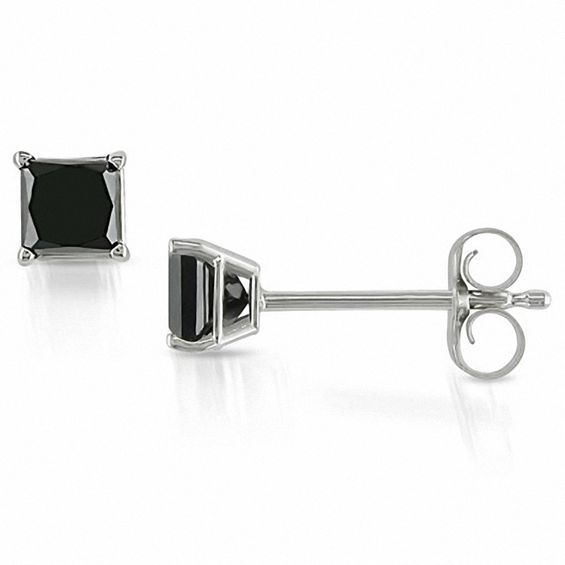 1/2 CT. T.W. Enhanced Black Princess-Cut Diamond Solitaire Stud Earrings In 10K White Gold