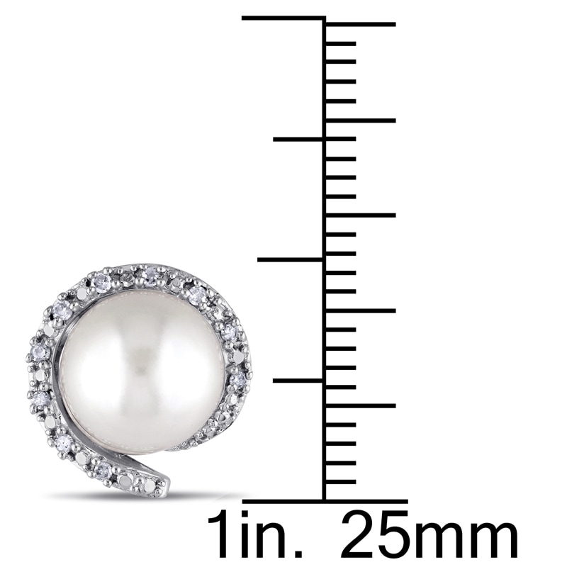 8.0 - 8.5mm Cultured Freshwater Pearl and 1/10 CT. T.W. Diamond Frame Stud Earrings in 10K White Gold