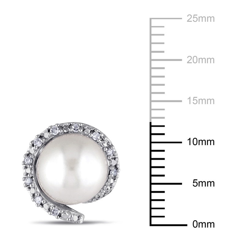 Main Image 3 of 8.0-8.5mm Freshwater Cultured Pearl and 1/10 CT. T.W. Diamond Frame Stud Earrings in 10K White Gold