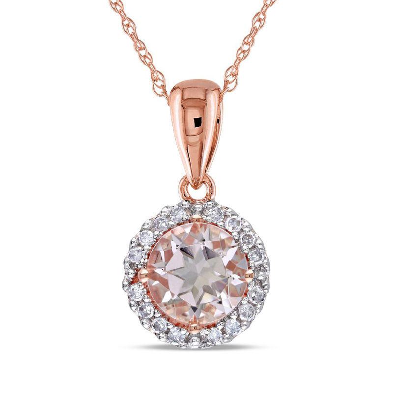 Main Image 1 of 6.0mm Morganite and Diamond Accent Frame Pendant in 10K Rose Gold - 17&quot;