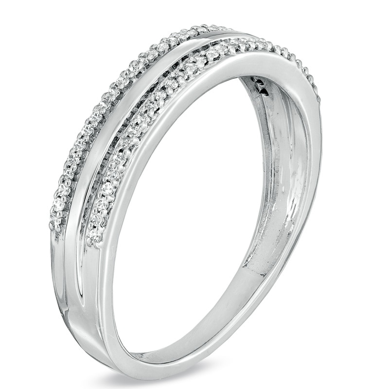 Main Image 2 of Men's 1/5 CT. T.W. Diamond Edge Wedding Band in 10K White Gold