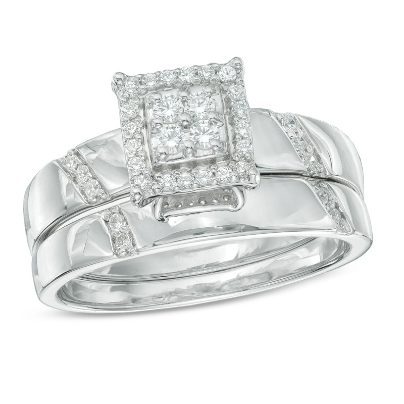 Main Image 1 of 1/5 CT. T.W. Multi-Diamond Square Frame Bridal Set in 10K White Gold