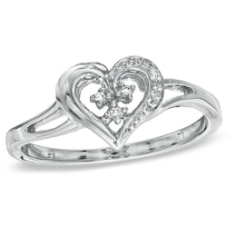 Diamond Accent Heart-Shaped Promise Ring in Sterling Silver