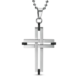 Men's Cross Pendant in Stainless Steel - 22&quot;