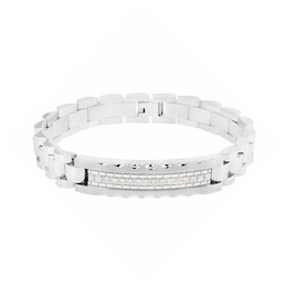 Men's 1/5 CT. T.W. Diamond ID Bracelet in Stainless Steel - 8.5&quot;