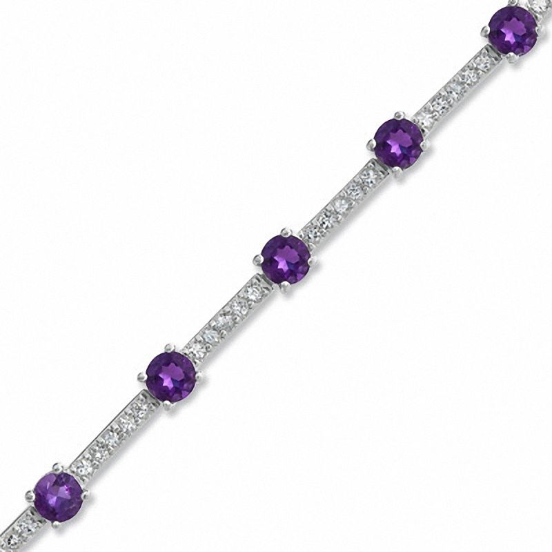 Amethyst and White Topaz Bracelet in Sterling Silver - 7.25"