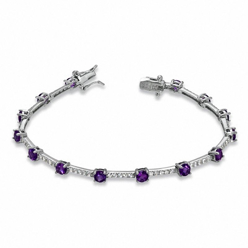 Amethyst and White Topaz Bracelet in Sterling Silver - 7.25"