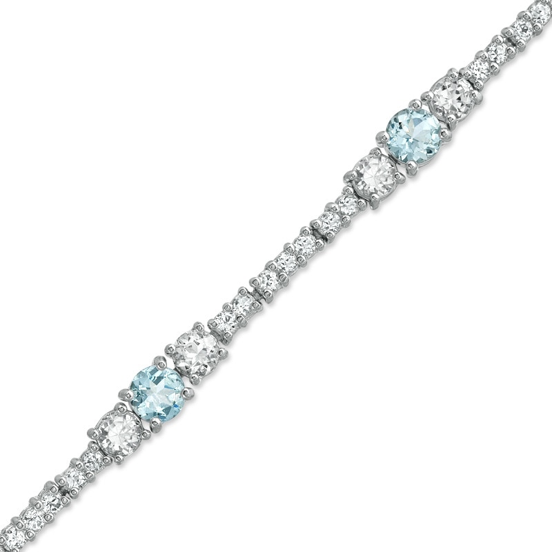 Main Image 1 of Aquamarine and White Topaz Line Bracelet in Sterling Silver - 7.25&quot;