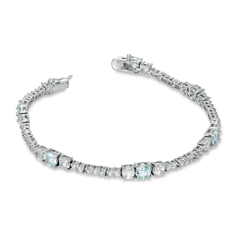 Main Image 2 of Aquamarine and White Topaz Line Bracelet in Sterling Silver - 7.25&quot;