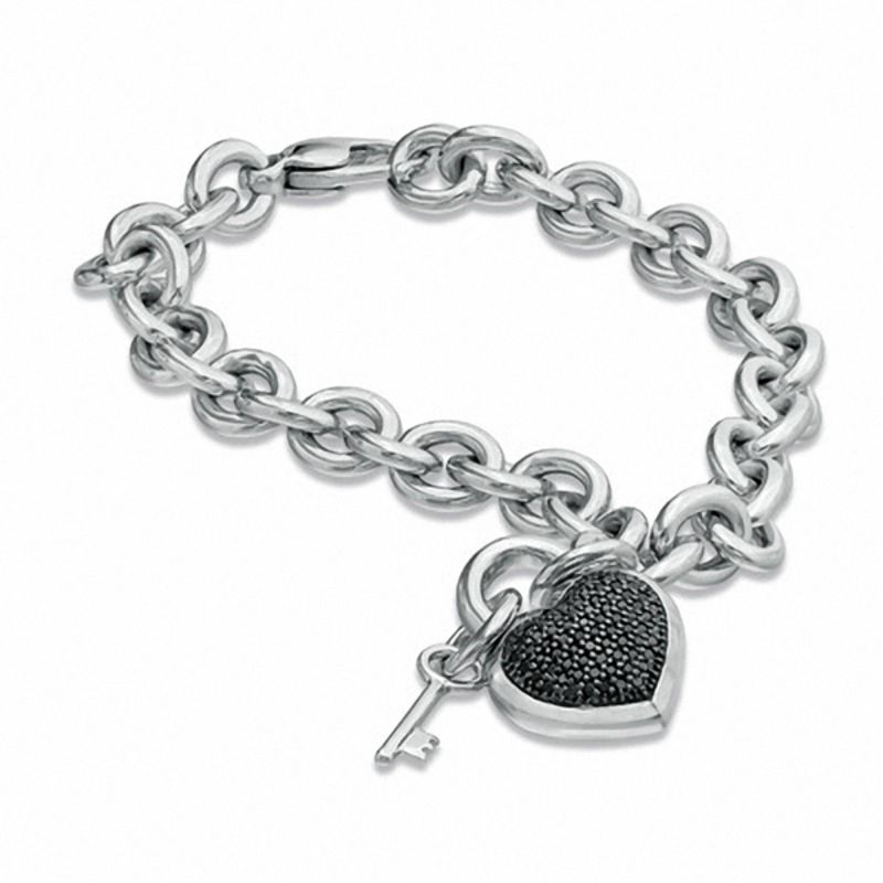 Diamond Accent Heart Lock and Key Pendant in Sterling Silver with Black  Rhodium