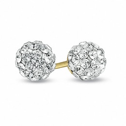 Child's White Crystal Ball Stud Earrings in 14K Gold