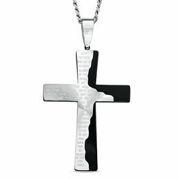 Men's Lord's Prayer Tablet Cross Pendant in Stainless Steel with Black IP - 24&quot;