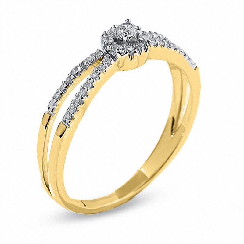 Main Image 2 of 1/8 CT. T.W. Diamond Circle Frame Split Shank Promise Ring in 10K Gold