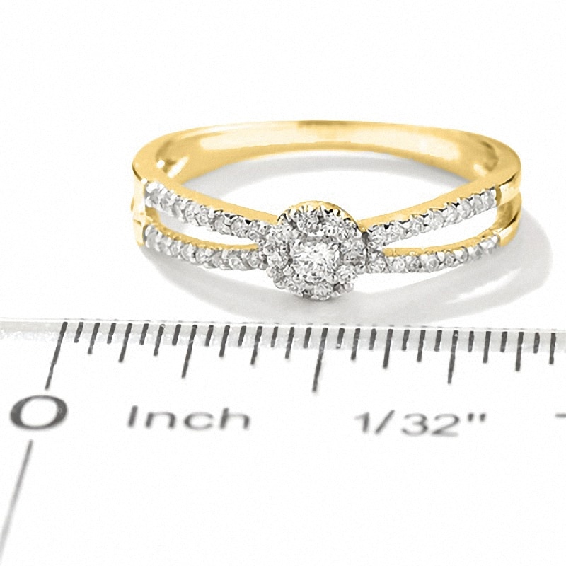 Main Image 3 of 1/8 CT. T.W. Diamond Circle Frame Split Shank Promise Ring in 10K Gold