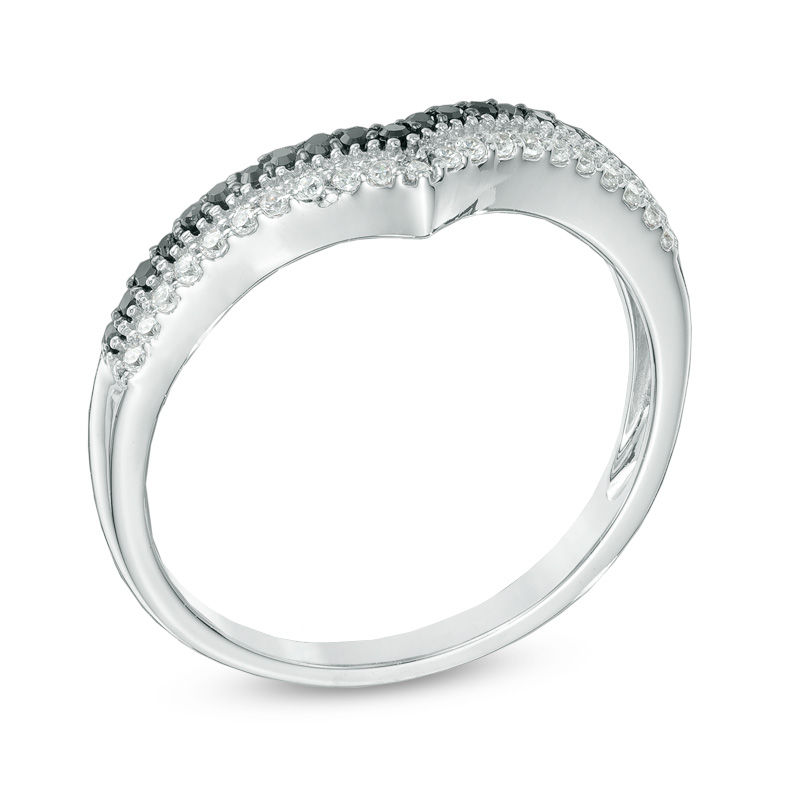 Main Image 2 of 1/4 CT. T.W. Black and White Diamond Double Row Contour Band in 10K White Gold