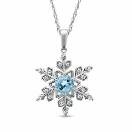 6.0mm Sky Blue Topaz and Lab-Created White Sapphire Snowflake Pendant in Sterling Silver