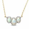 Thumbnail Image 1 of Oval Lab-Created Opal and 1/10 CT. T.W. Diamond Necklace in 14K Gold