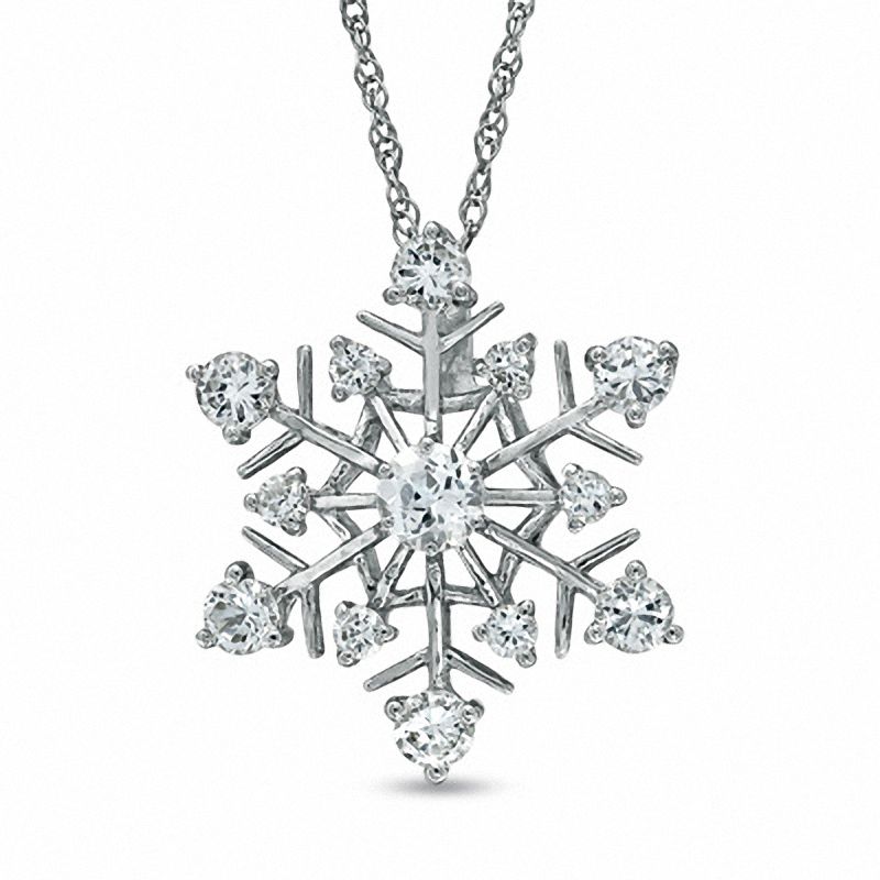 Lab-Created White Sapphire Snowflake Pendant in Sterling Silver
