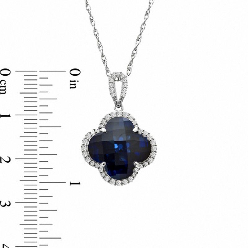 14.0mm Clover-Shaped Lab-Created Blue and White Sapphire Pendant in Sterling Silver