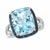 Thumbnail Image 0 of Cushion-Cut Sky Blue Topaz and Lab-Created Sapphire Ring in Sterling Silver