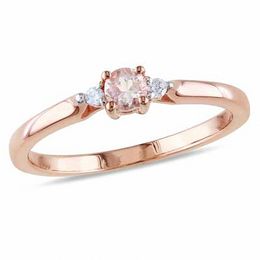3.5mm Morganite and 1/20 CT. T.W. Diamond Promise Ring in Rose Rhodium Sterling Silver