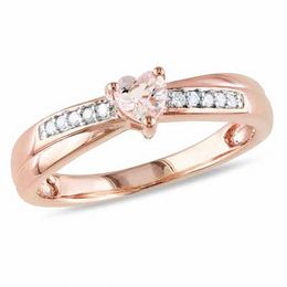 4.0mm Heart-Shaped Morganite and 1/20 CT. T.W. Diamond Promise Ring in Rose Rhodium Sterling Silver