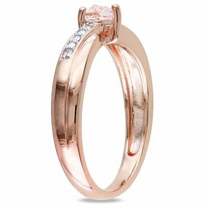 Main Image 2 of 4.0mm Heart-Shaped Morganite and 1/20 CT. T.W. Diamond Promise Ring in Rose Rhodium Sterling Silver