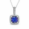 Thumbnail Image 0 of 6.0mm Cushion-Cut Tanzanite and 1/6 CT. T.W. Diamond Pendant in 14K White Gold
