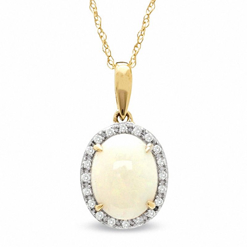 Main Image 1 of Oval Opal and Diamond Accent Pendant in 14K Gold