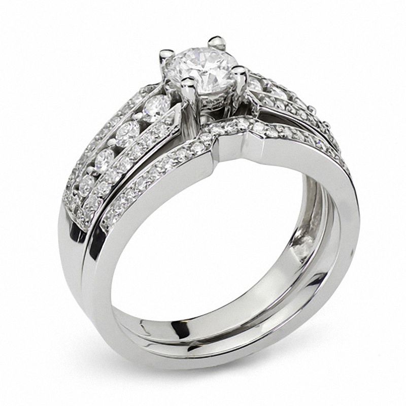 1 CT T W Diamond Bridal  Set  in 14K White Gold Zales  Outlet