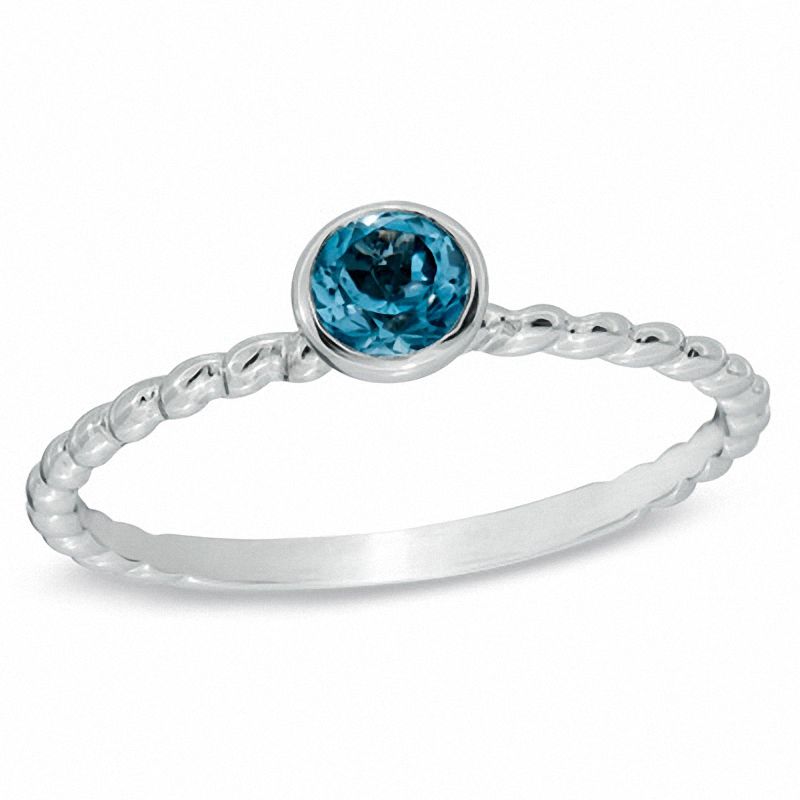 Stackable 4.0mm Blue Topaz Ring in 10K White Gold
