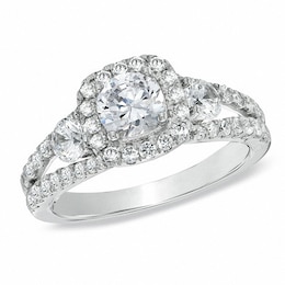 Celebration Ideal 1-5/8 CT. T.W. Certified Diamond Three Stone Engagement Ring in 14K White Gold (I/I1)