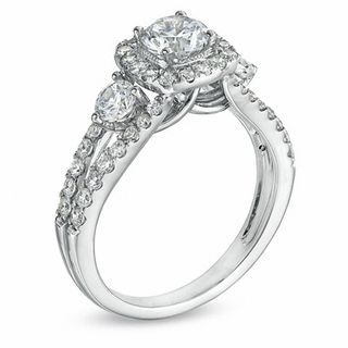 Celebration Ideal 1-5/8 CT. T.W. Diamond Three Stone Engagement Ring in ...