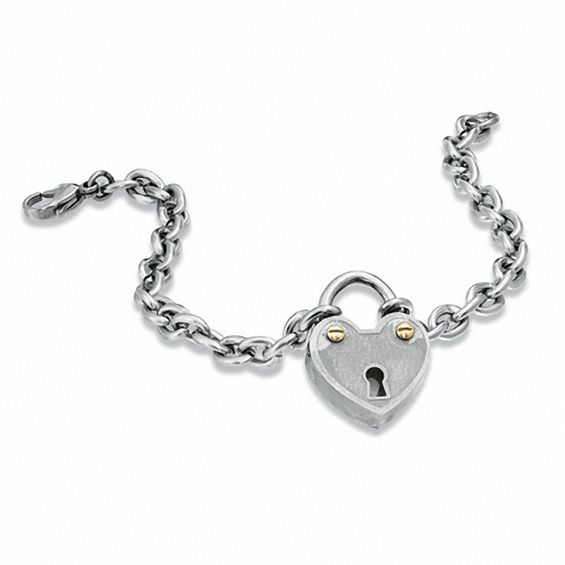 Vintage Sterling Silver Padlock and Key Bracelet With on sale Diamond Accent