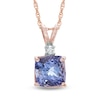 Thumbnail Image 1 of 7.0mm Cushion-Cut Tanzanite and Diamond Accent Pendant in 14K Rose Gold