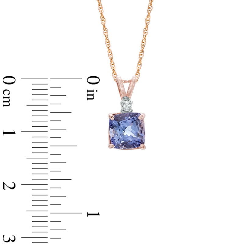 Main Image 2 of 7.0mm Cushion-Cut Tanzanite and Diamond Accent Pendant in 14K Rose Gold