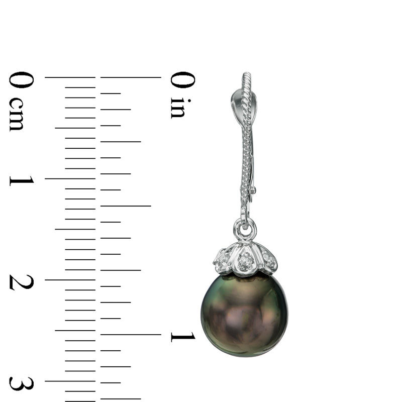 Main Image 2 of 9.0-10.0mm Tahitian Cultured Pearl and Diamond Accent Drop Earrings in 14K White Gold