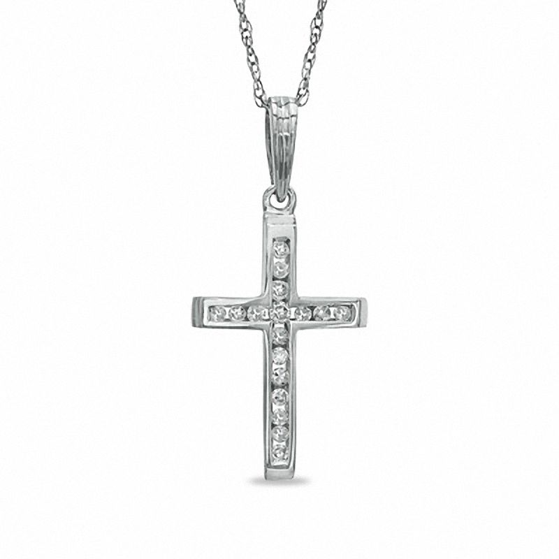 Main Image 1 of Diamond Accent Cross Pendant in 10K White Gold