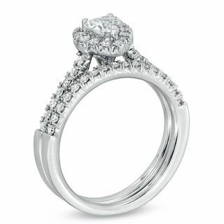 3/4 CT. T.W. Heart-Shaped Diamond Frame Bridal Set in 14K White Gold ...