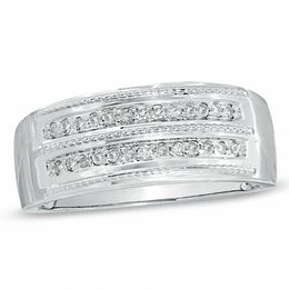 Men's 1/5 CT. T.W. Diamond and Milgrain Wedding Band in 10K White Gold