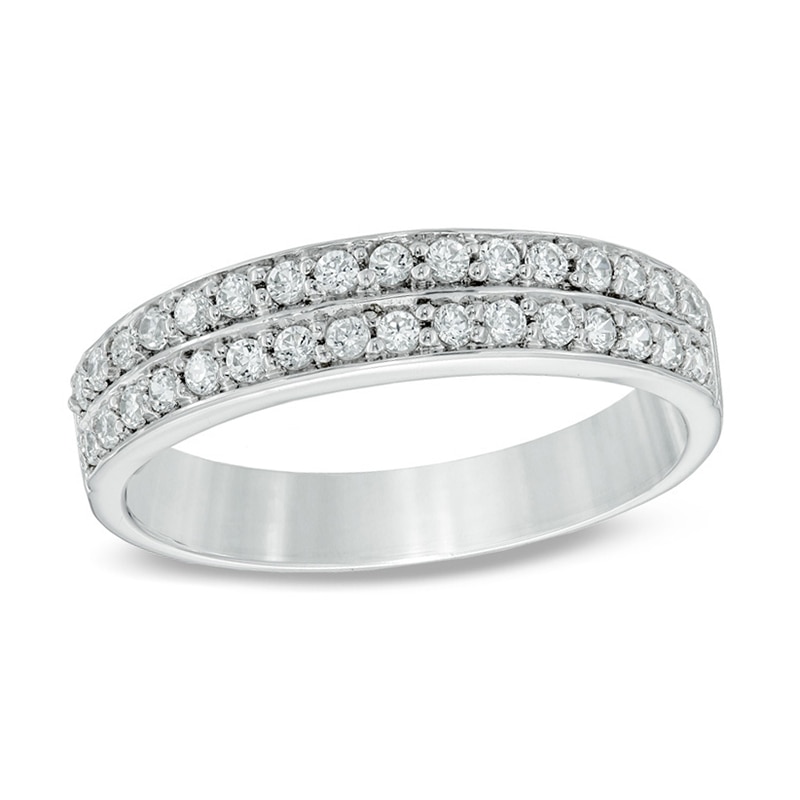 Main Image 1 of 1/4 CT. T.W. Diamond Double Row Wedding Band in 10K White Gold