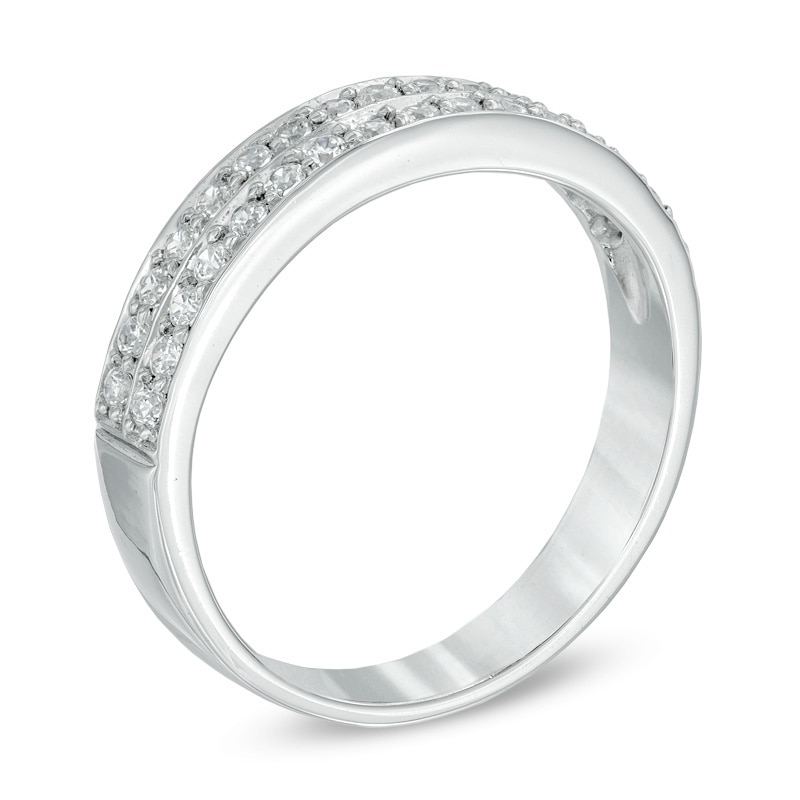 Main Image 2 of 1/4 CT. T.W. Diamond Double Row Wedding Band in 10K White Gold