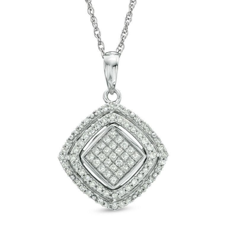 1/3 CT. T.W. Diamond Square Cluster Double Frame Pendant in Sterling Silver